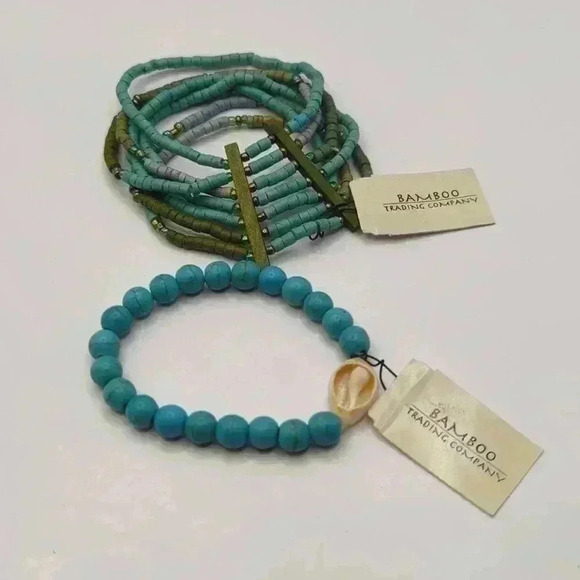 Bamboo Trading company turquoise blue beaded bracelet bundle nwt - Picture 1 of 6